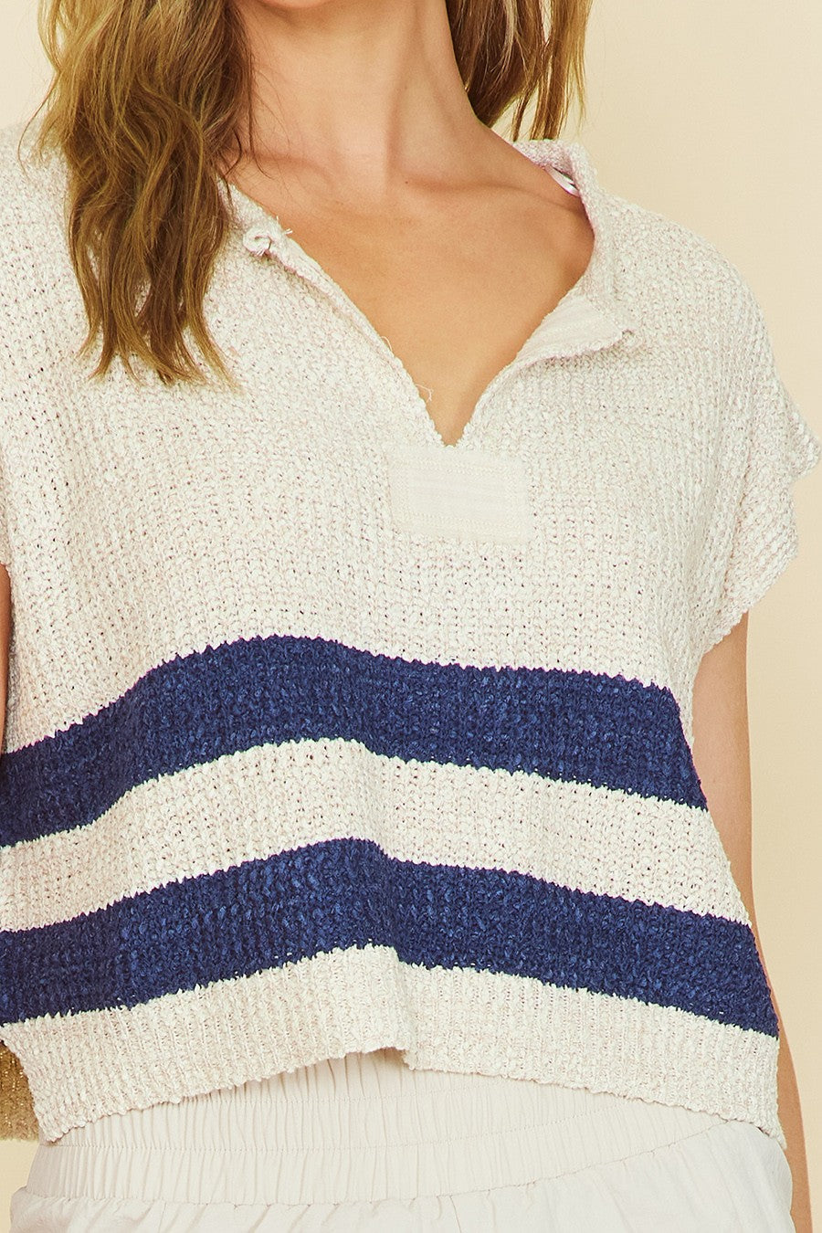 Navy Striped Sleeveless Sweater