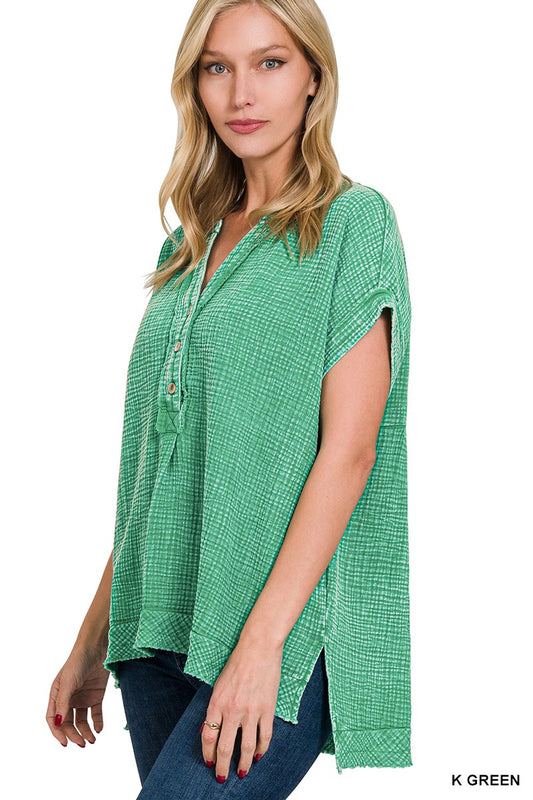 Washed Double Gauze Button Henley