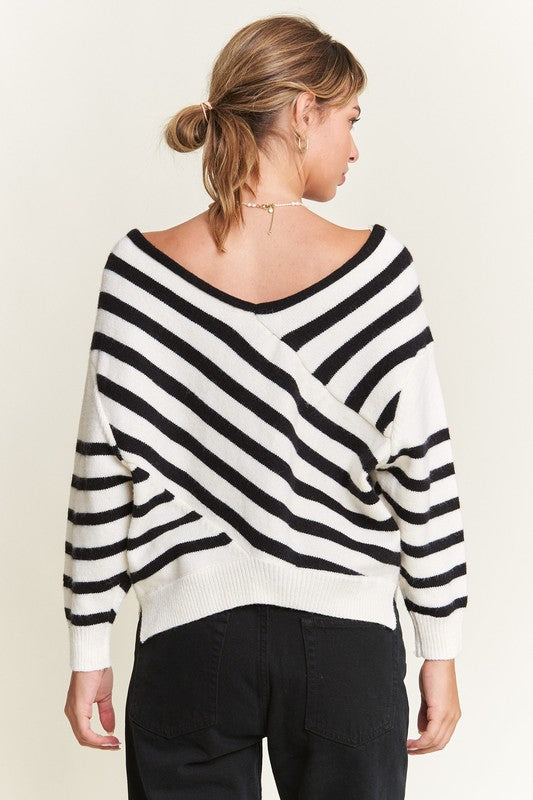 Ivory V-neck Striped Sweater