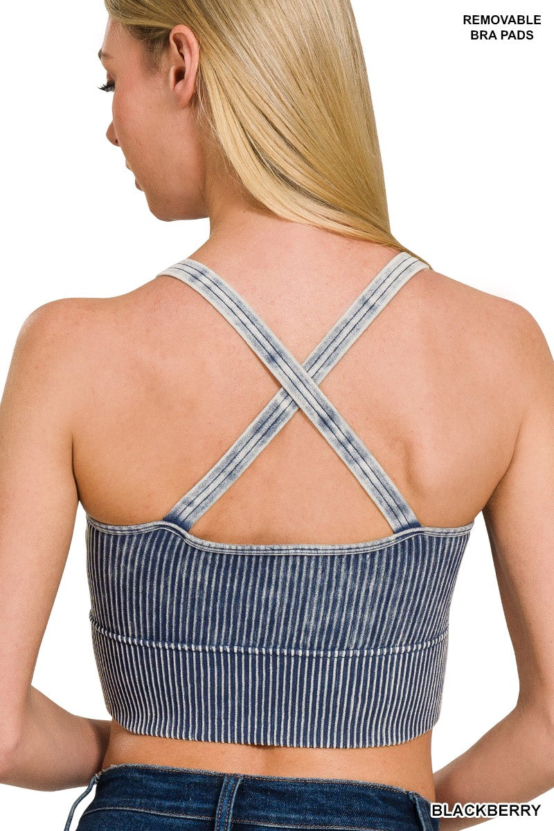Washed Ribbed V-Neck Padded Bralette