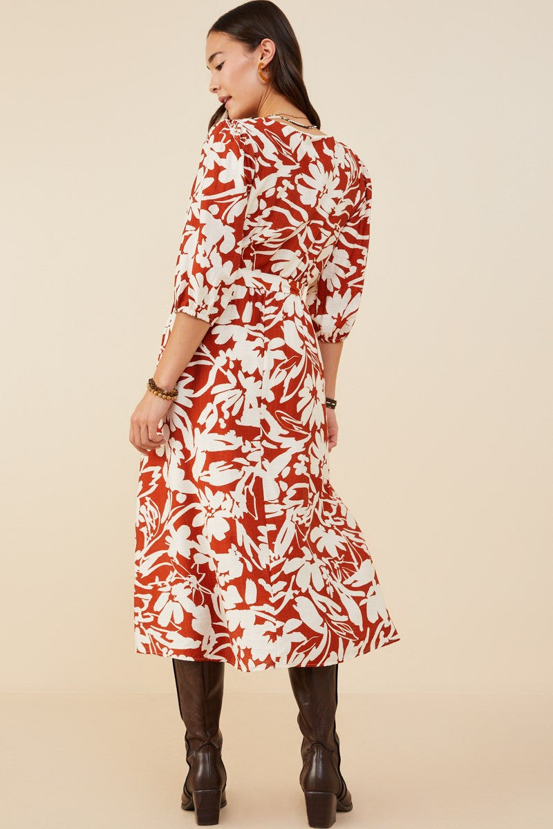 Botanical Print Belted Wrap Dress