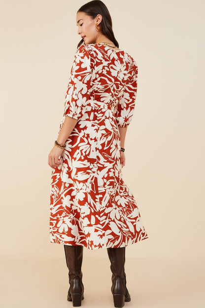 Botanical Print Belted Wrap Dress