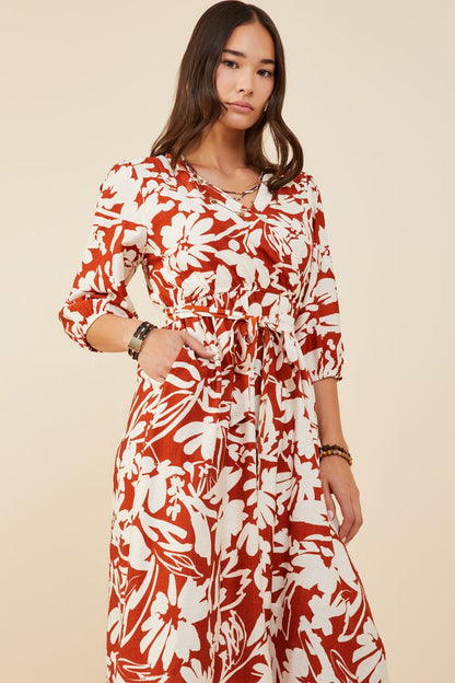 Botanical Print Belted Wrap Dress