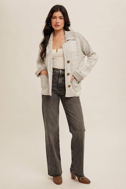 Reverse Seam Detail Sweater Cardigan With Pockets