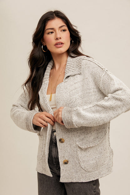 Reverse Seam Detail Sweater Cardigan With Pockets