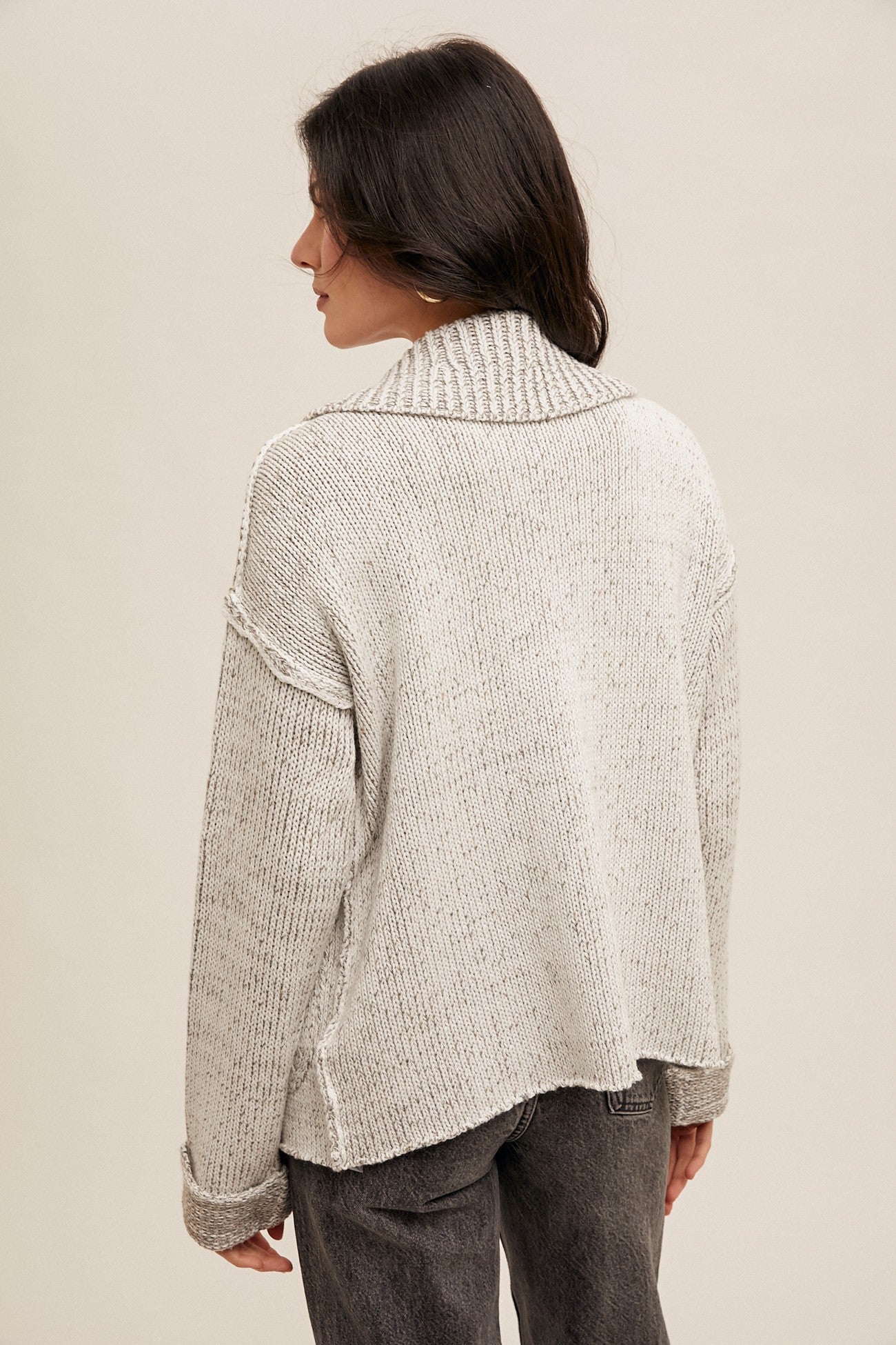 Reverse Seam Detail Sweater Cardigan With Pockets