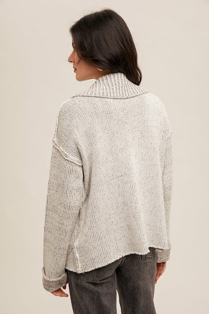 Reverse Seam Detail Sweater Cardigan With Pockets
