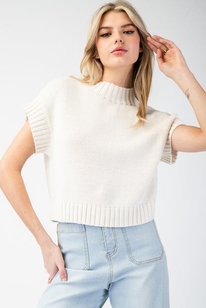 Mock Neck Cropped Short Sleeve Sweater