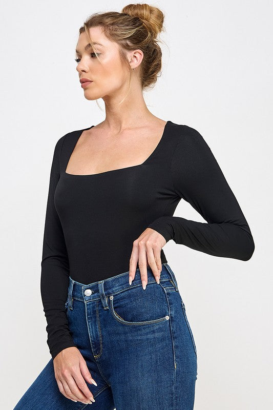 Long Sleeve Square Neck Contour Bodysuit