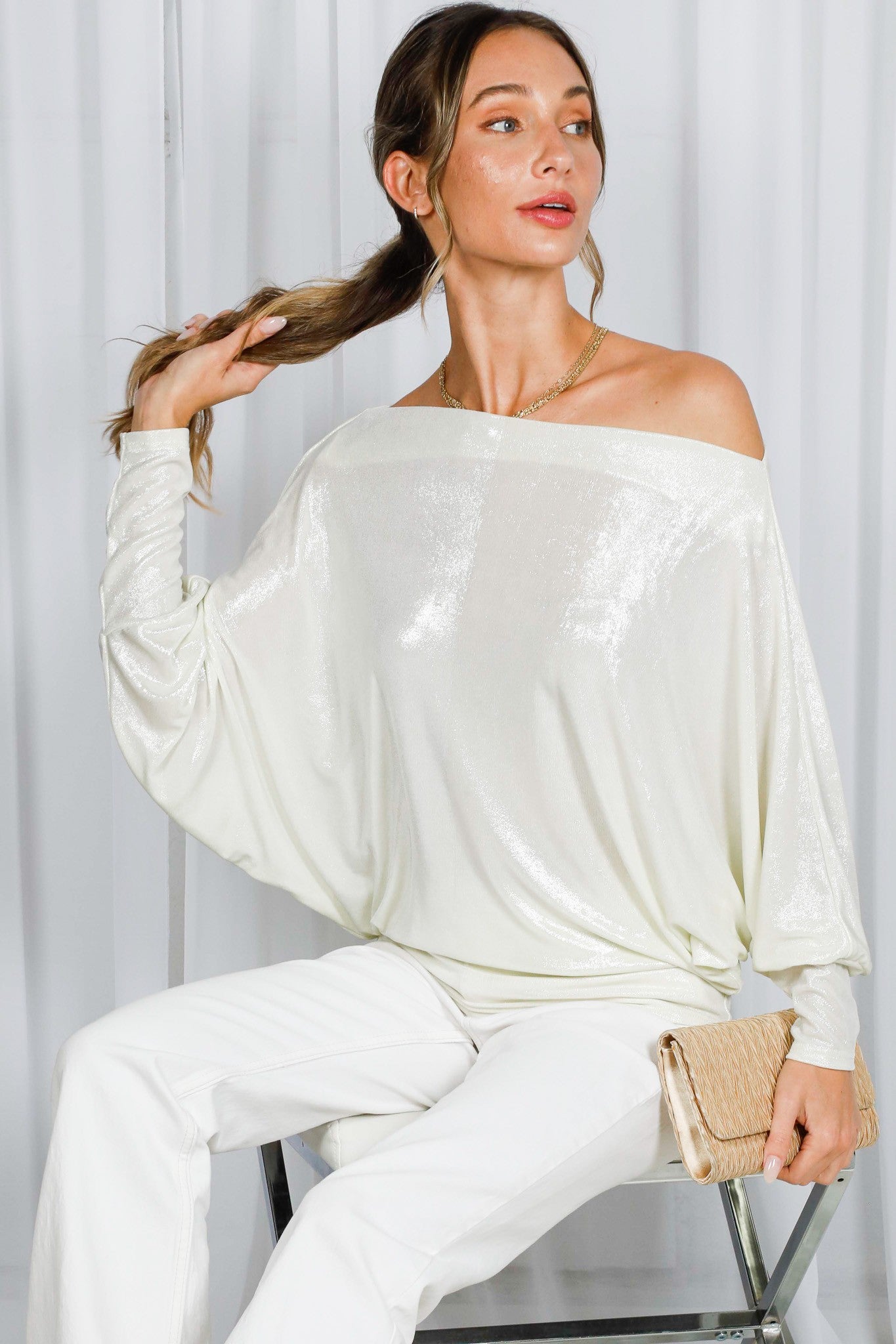 Dolman Metallic Foil Knit Top