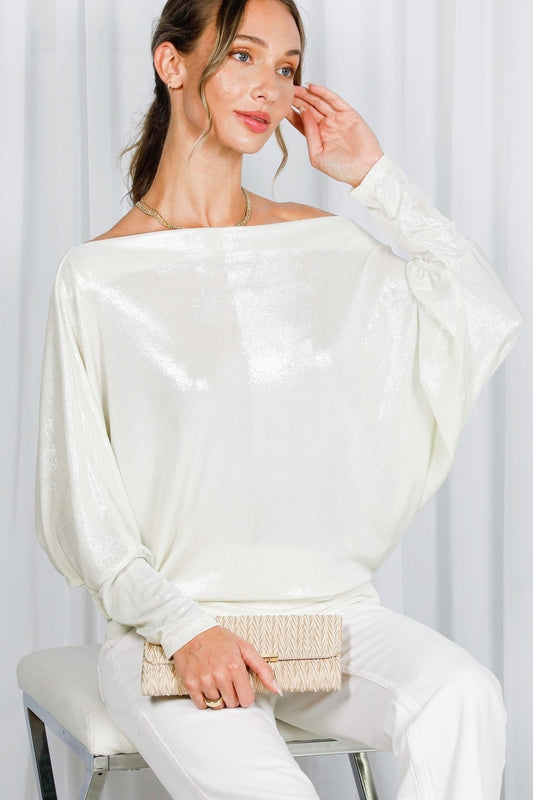 Dolman Metallic Foil Knit Top