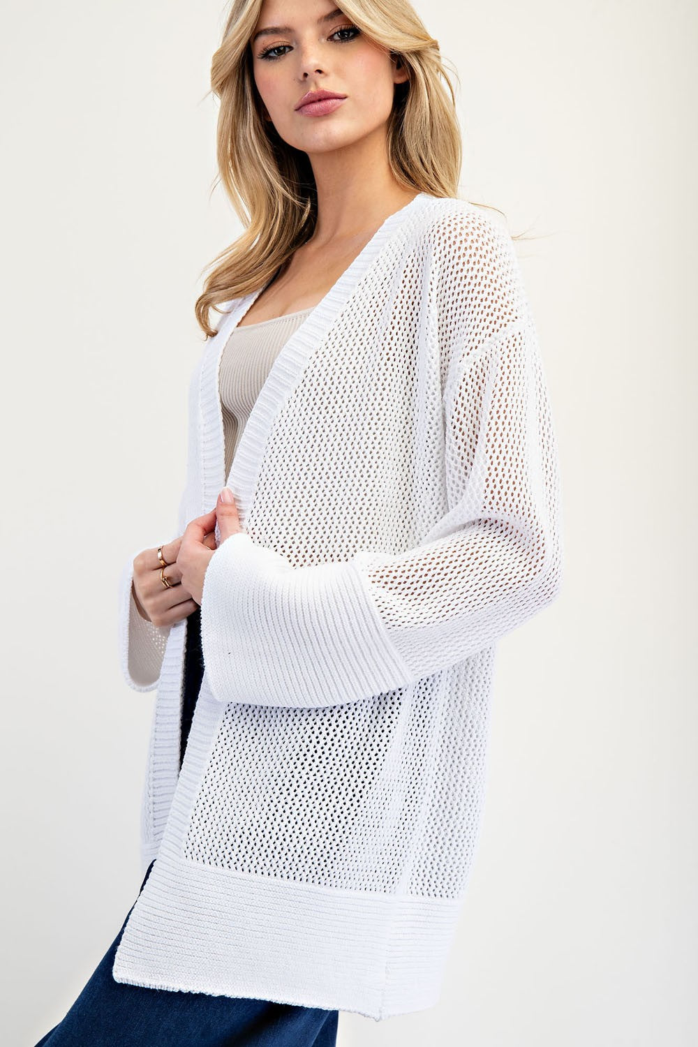 Crochet Knit Long Sleeve Open Cardigan