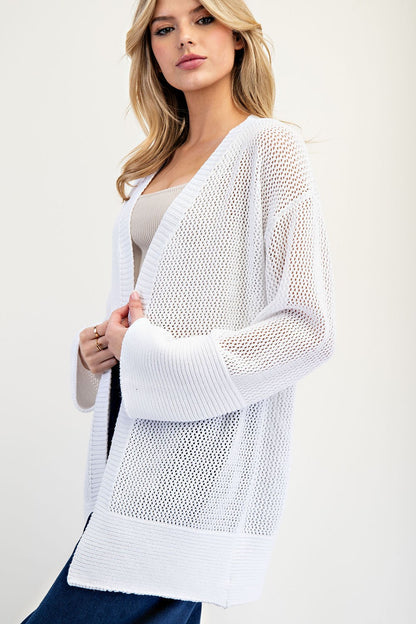 Crochet Knit Long Sleeve Open Cardigan
