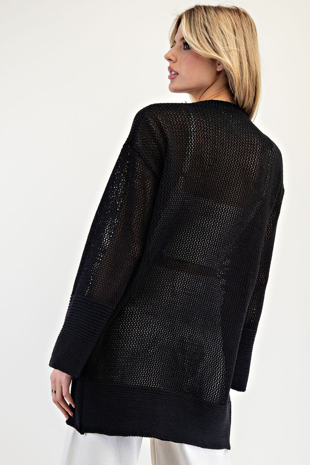 Crochet Knit Long Sleeve Open Cardigan