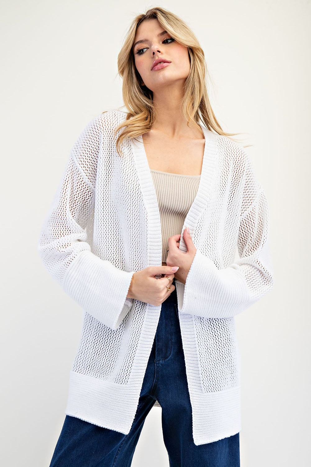 Crochet Knit Long Sleeve Open Cardigan