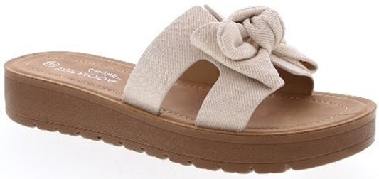 Womens Bowtie H Toe Band Platform Slides