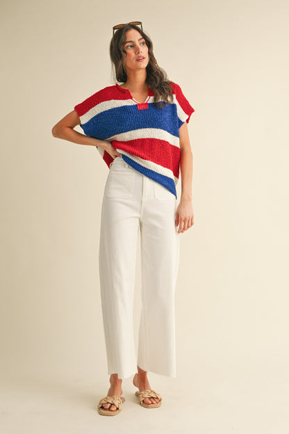 Low Gauge Color Block Textured Sweater Top