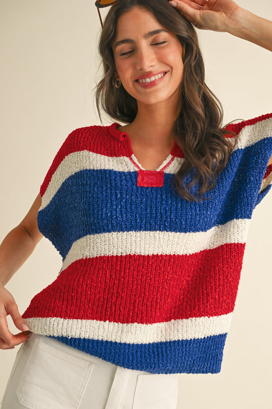 Low Gauge Color Block Textured Sweater Top