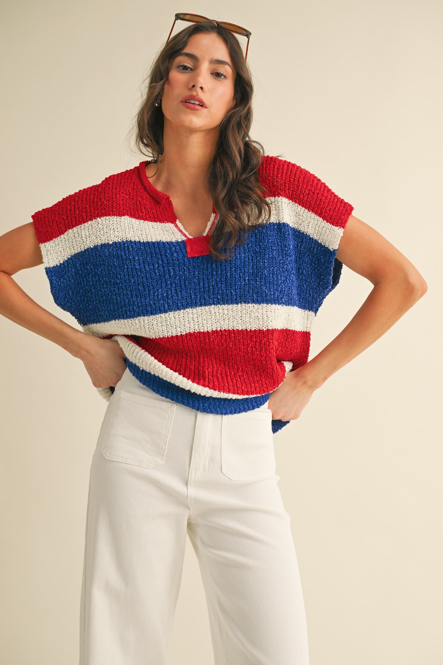 Low Gauge Color Block Textured Sweater Top