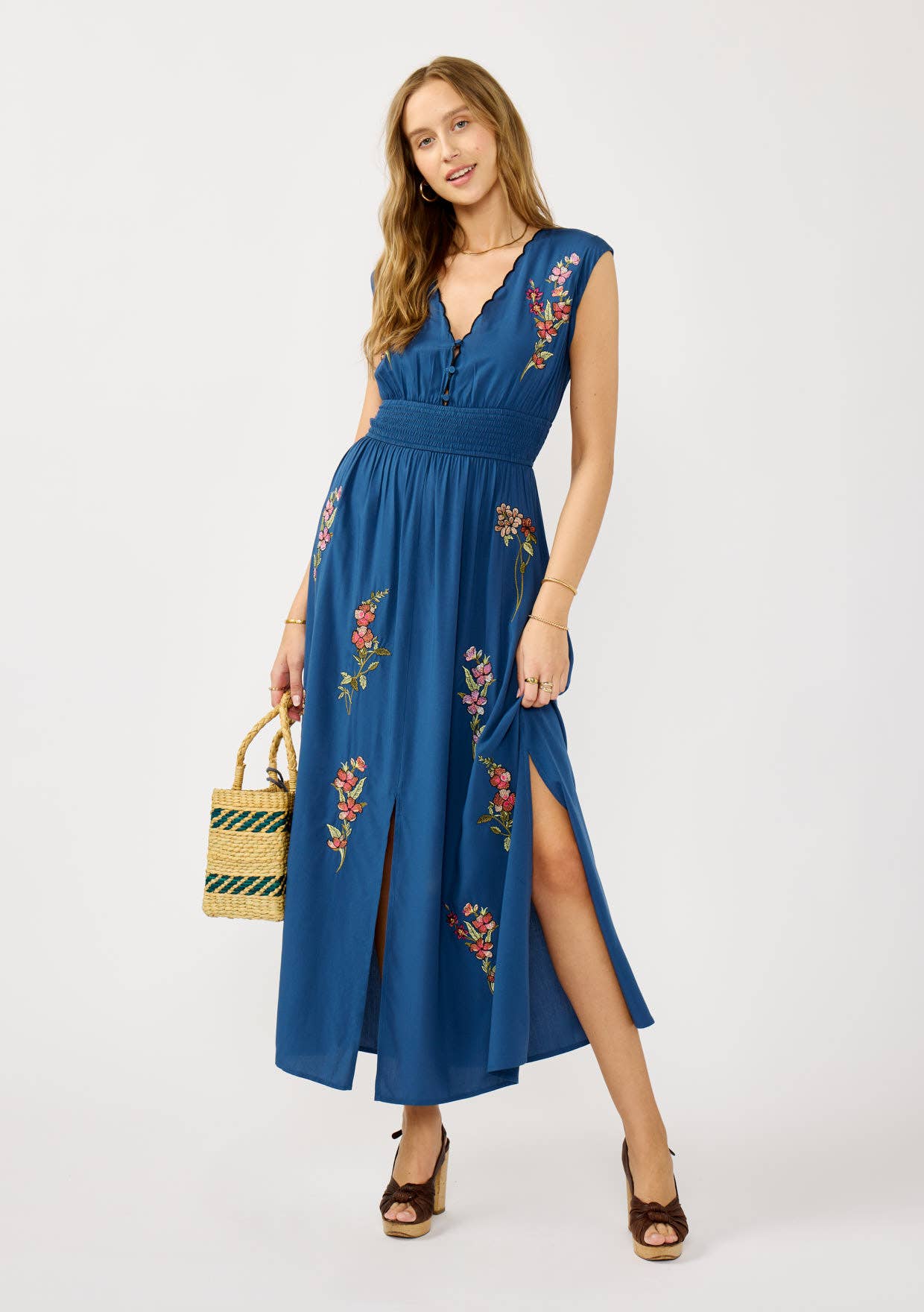 Floral Scalloped Embroidered Maxi Dress