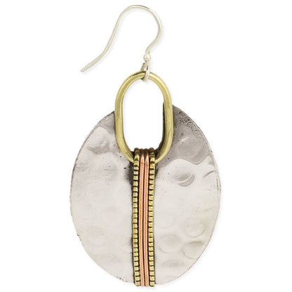 Mixed Metal Hammered Silver Oval Earring