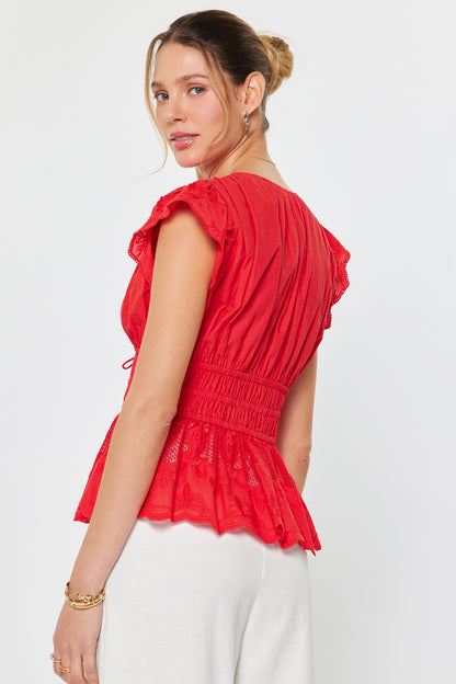 Embroidered Peplum V-neck Blouse