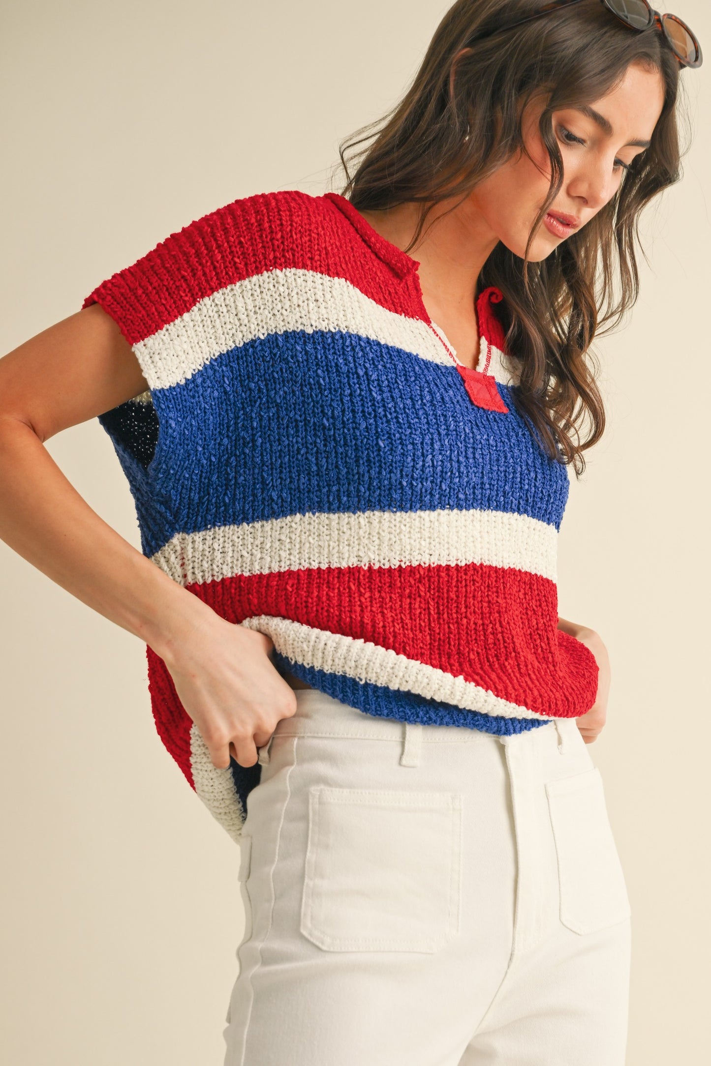 Low Gauge Color Block Textured Sweater Top