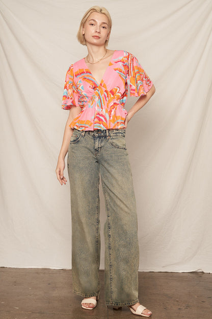Flirt & Flutter V-Neck Top