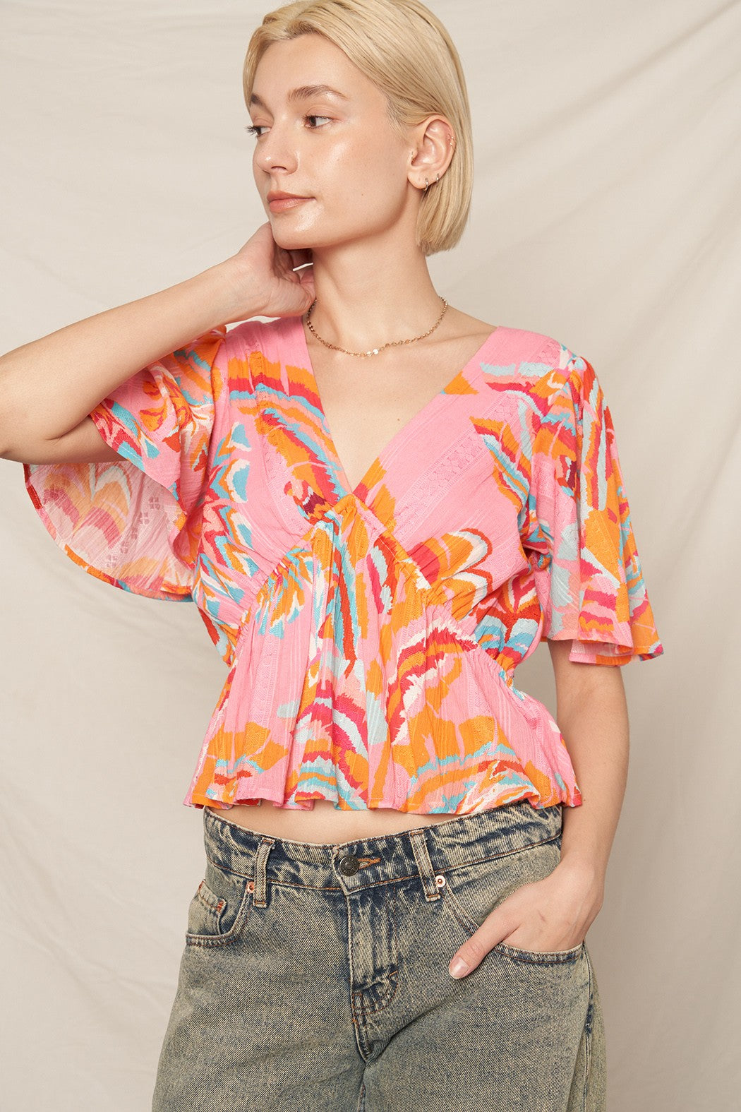 Flirt & Flutter V-Neck Top