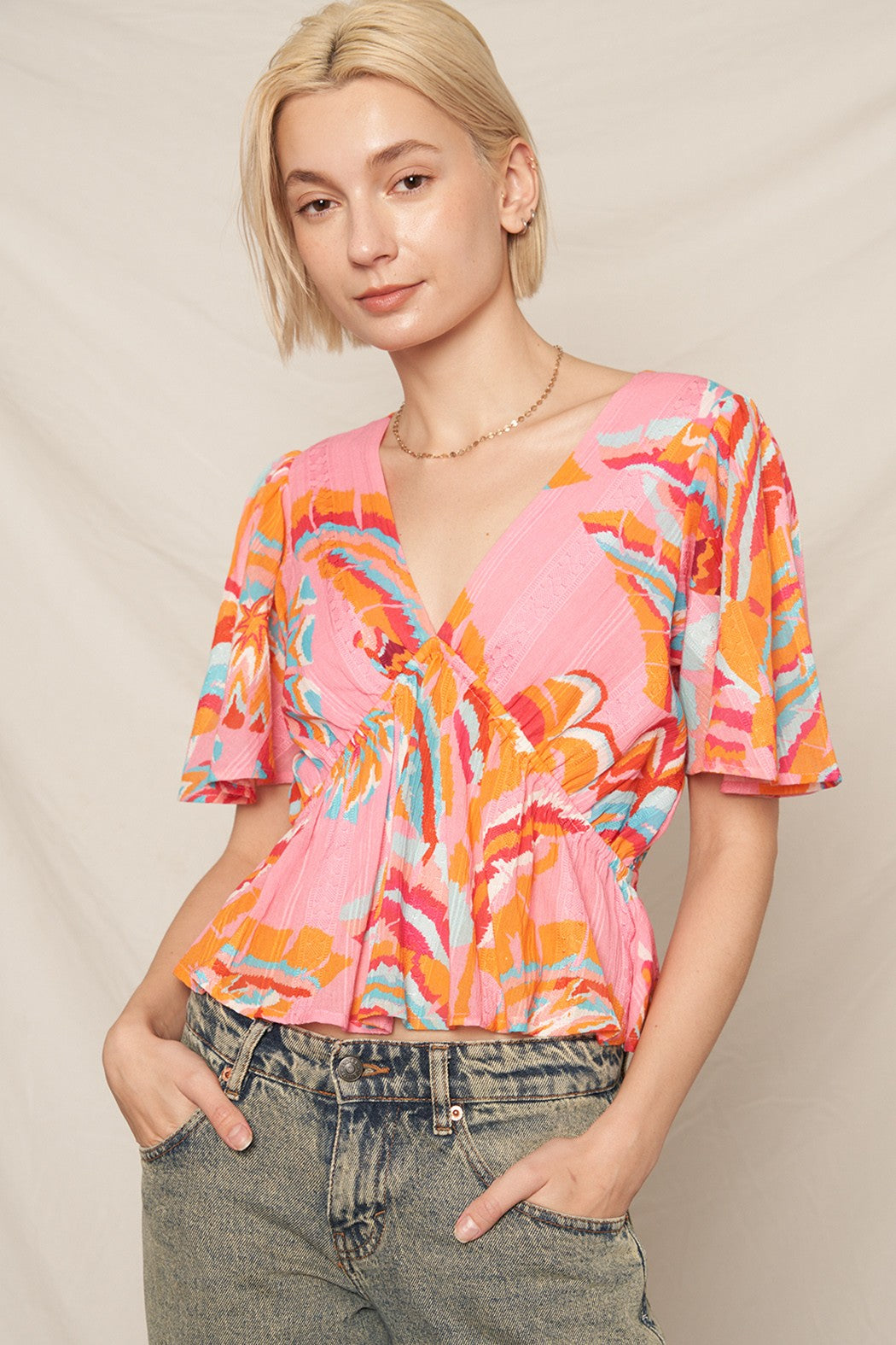 Flirt & Flutter V-Neck Top