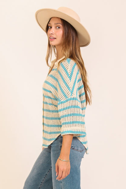 Crochet Knit Striped Top