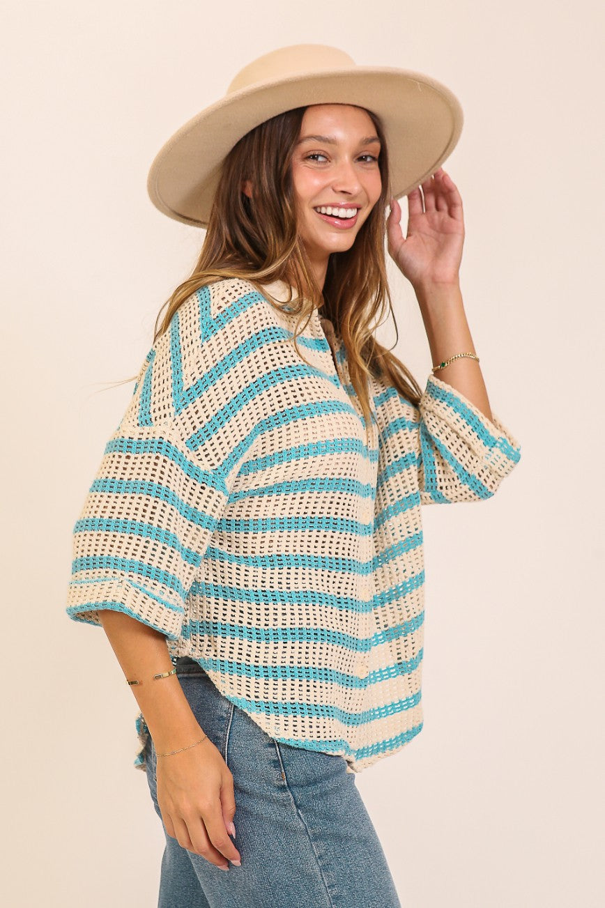 Crochet Knit Striped Top