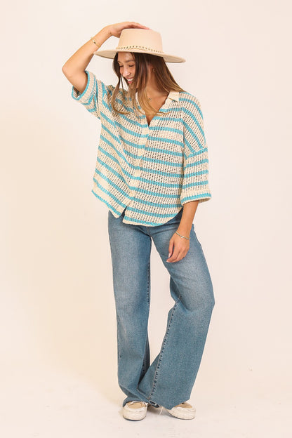 Crochet Knit Striped Top