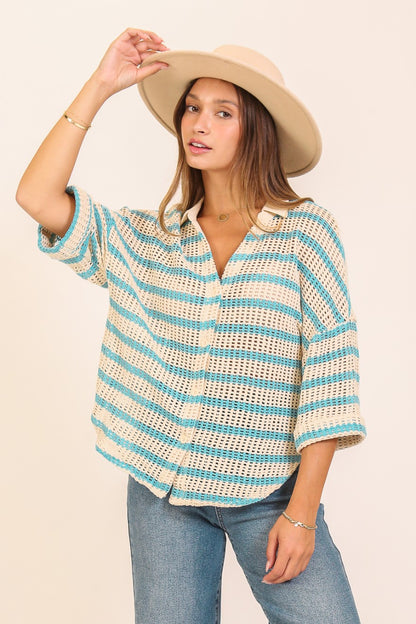 Crochet Knit Striped Top