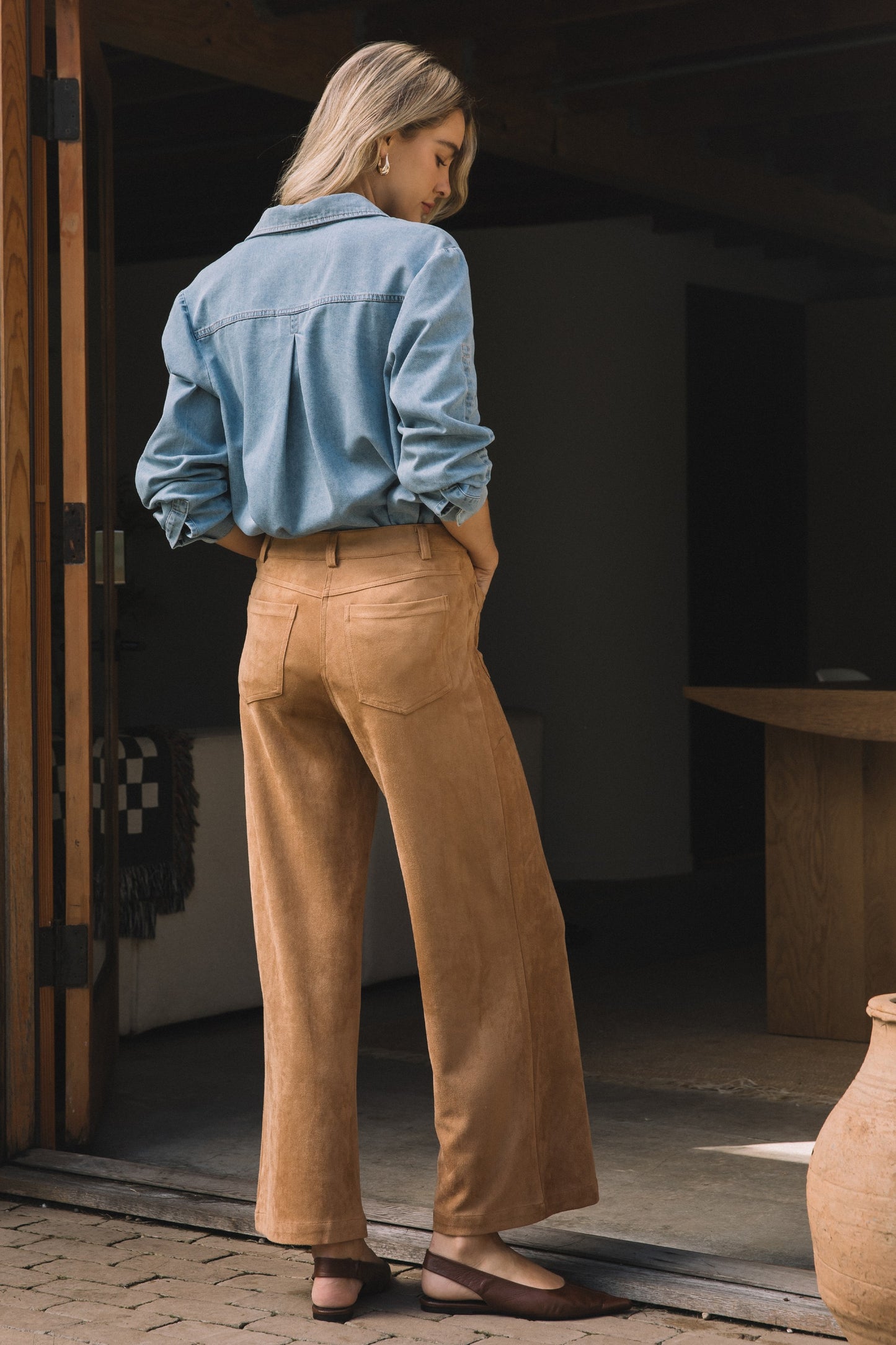Faux Suede Wide Leg Pant