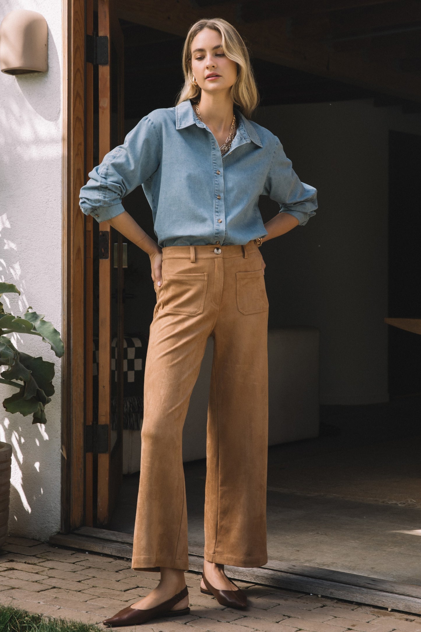 Faux Suede Wide Leg Pant