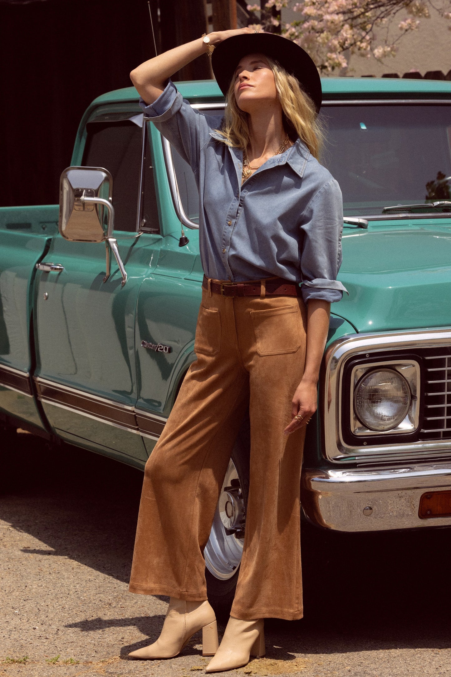 Faux Suede Wide Leg Pant
