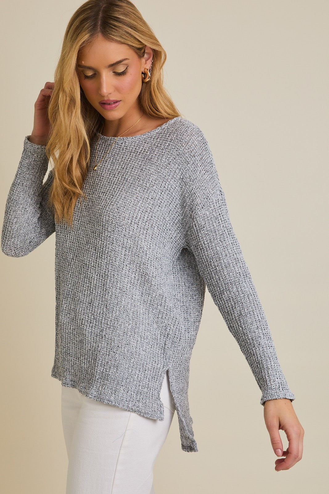 Long Sleeve Boat Neck Side Slit