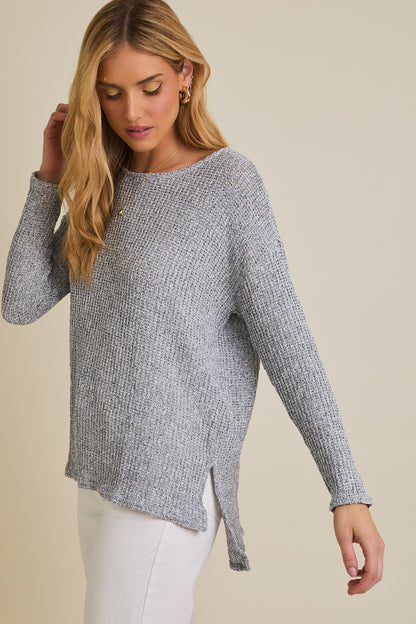 Long Sleeve Boat Neck Side Slit