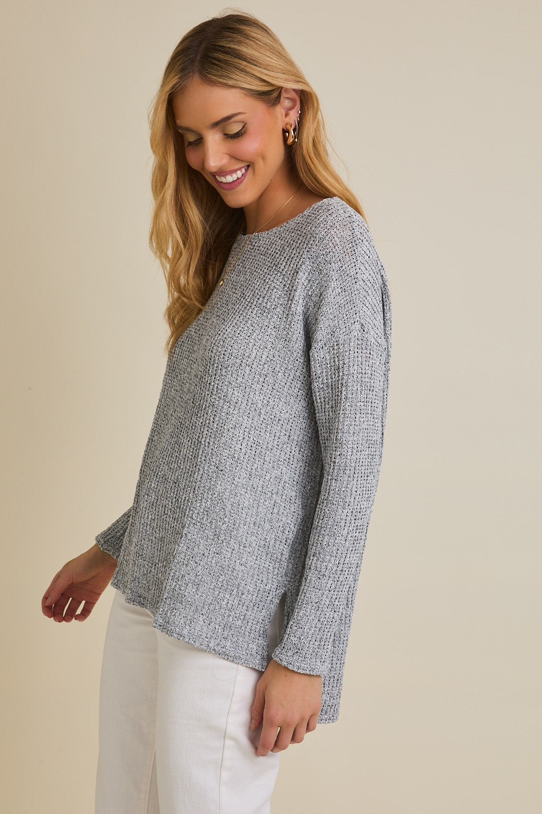 Long Sleeve Boat Neck Side Slit