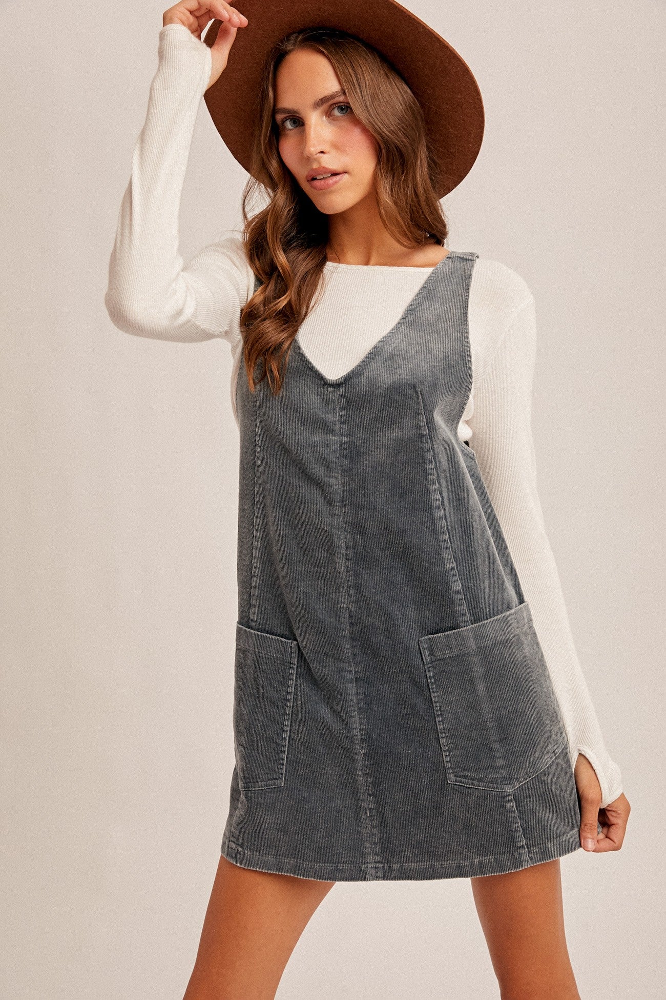 Snow Wash Corduroy Pinafore Overall Dress