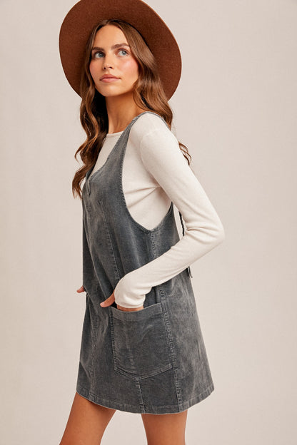 Snow Wash Corduroy Pinafore Overall Dress