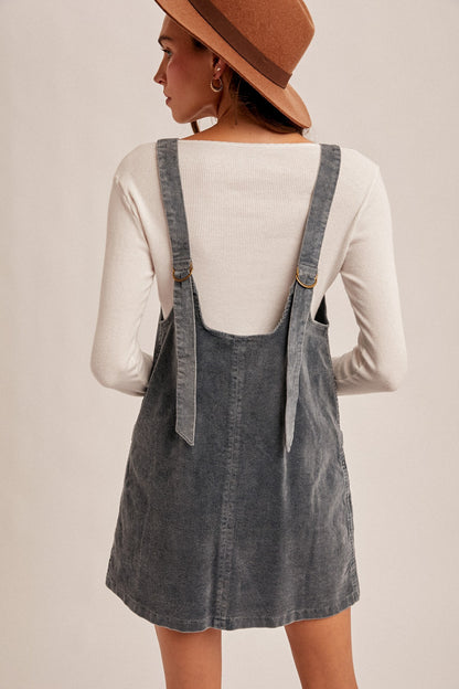 Snow Wash Corduroy Pinafore Overall Dress