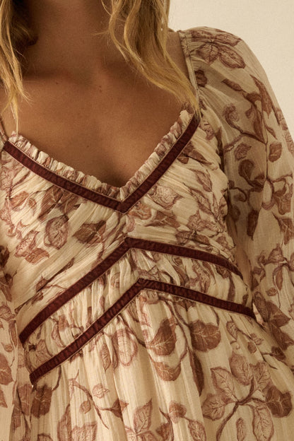 Floral Crepe Velvet-trimmed Maxi Dress