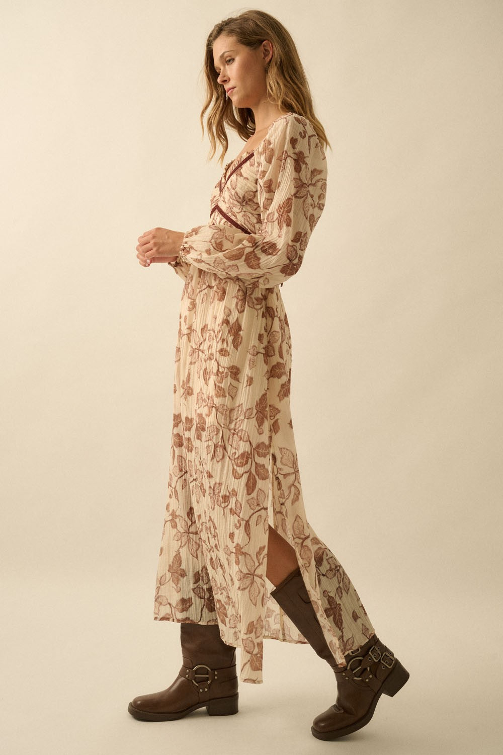 Floral Crepe Velvet-trimmed Maxi Dress