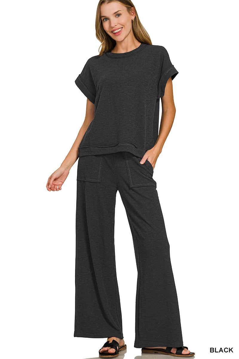 Woven Short Sleeve & Long Pants Set