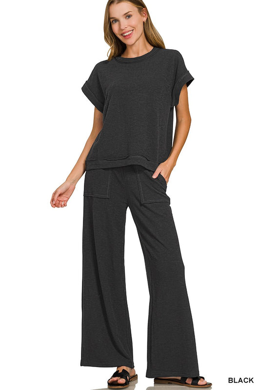 Woven Short Sleeve & Long Pants Set