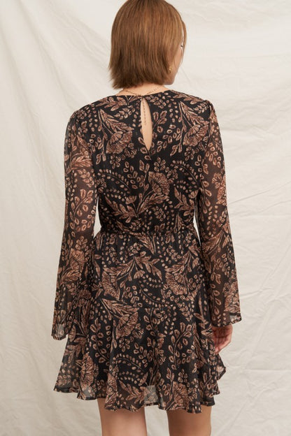 Paisley Bell Sleeve Mini Dress