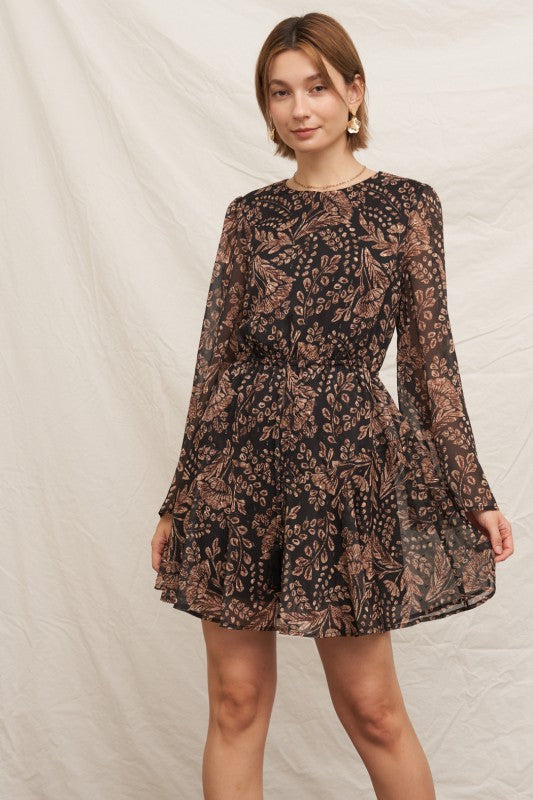 Paisley Bell Sleeve Mini Dress