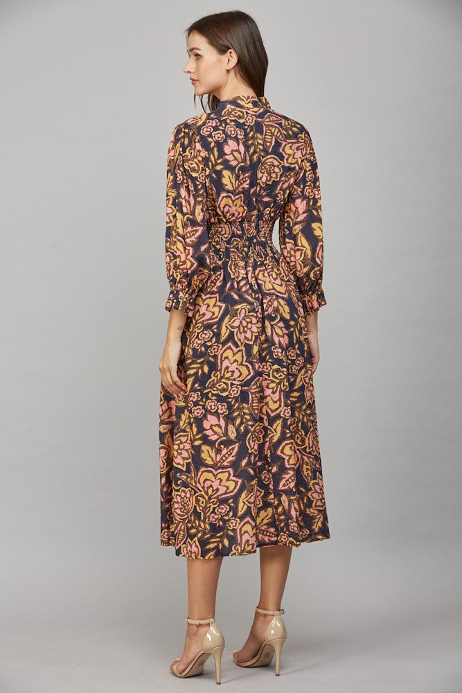 Floral Print Front Zip Midi